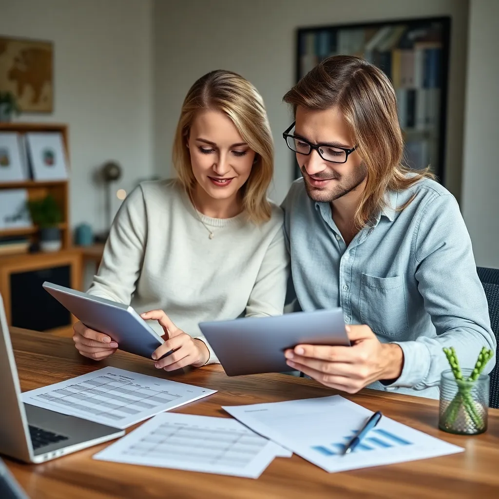 Financieel adviseur en klant die resultaten evalueren met groeigrafieken