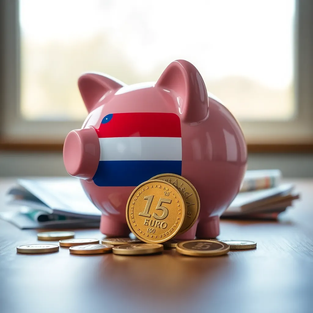 Spaarvarken met Nederlandse munten en biljetten